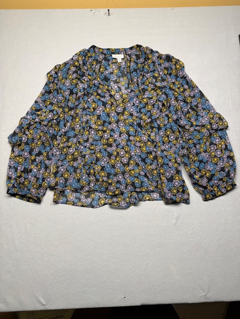 Topshop Sheer Floral Ruffle Blouse Women's US 14 UK 18